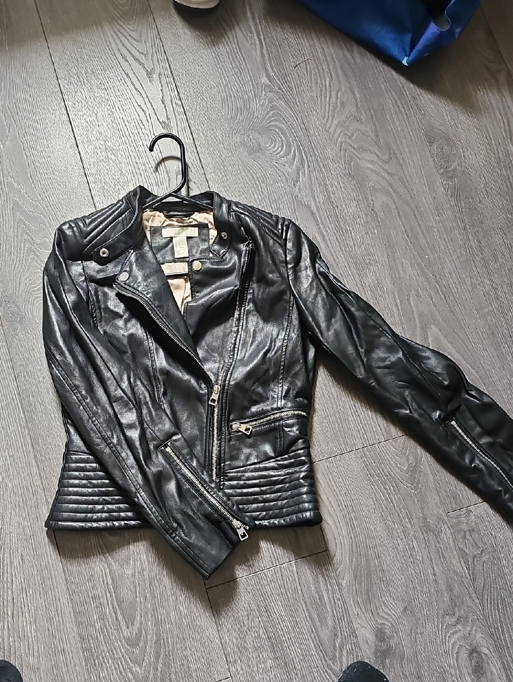 H&M Black Quilted Faux Leather Moto-Style Jacket